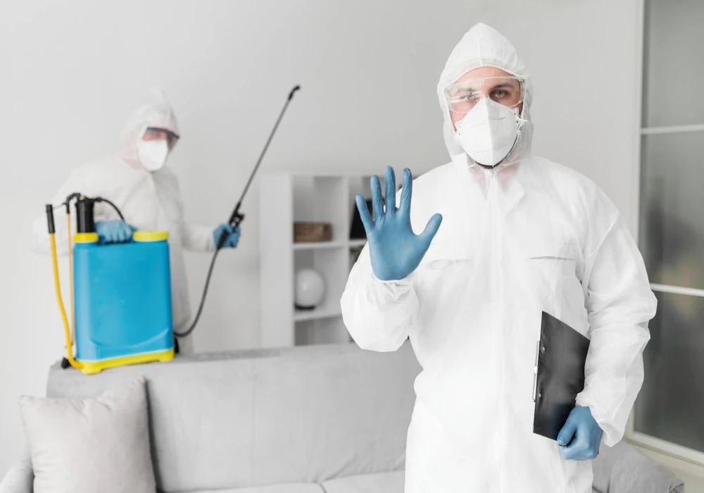 personal de fumigación revisando plan